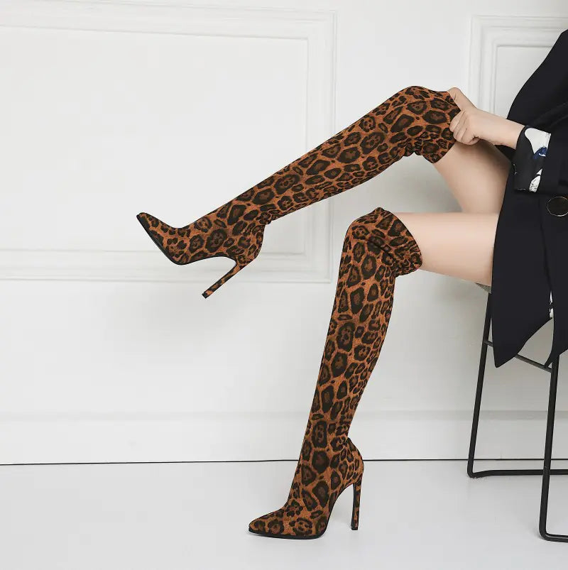2020 Fall Leopard Print Over-the-Knee High Heels